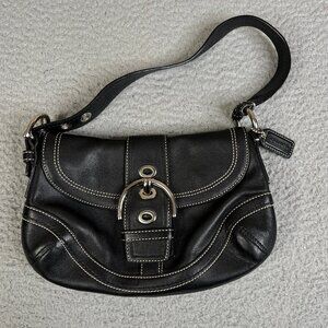 Coach F10909 Vintage Small Soho Black Leather Shoulder Bag w/Contrast Stitching